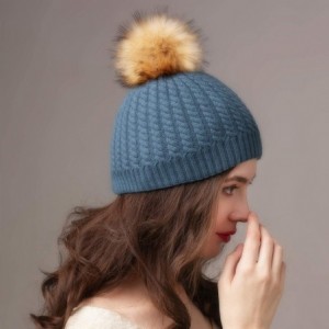 Sun Hats Winter Beanie for Women Warm Knit Bobble Skull Cap Big Fur Pom Pom Hats for Women - 11 Lake Blue - CE18UA4QG90 $24.62