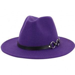 Fedoras Mens Fedora Hat Faux Felt Wide Brim Belt Buckle Cowboy Hat - A Purple - CE1933XZA76 $21.96
