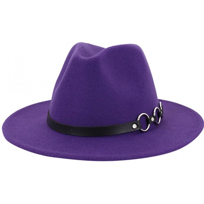 Fedoras Mens Fedora Hat Faux Felt Wide Brim Belt Buckle Cowboy Hat - A Purple - CE1933XZA76 $20.92