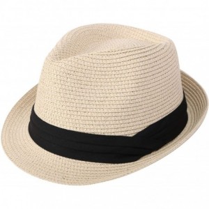Fedoras Men/Women's Summer Straw Fedora Hat w/Satiny Hat - C717X0MI6D0 $28.04