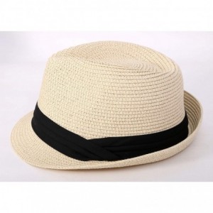 Fedoras Men/Women's Summer Straw Fedora Hat w/Satiny Hat - C717X0MI6D0 $29.49