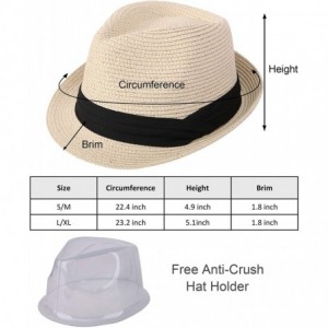 Fedoras Men/Women's Summer Straw Fedora Hat w/Satiny Hat - C717X0MI6D0 $29.49