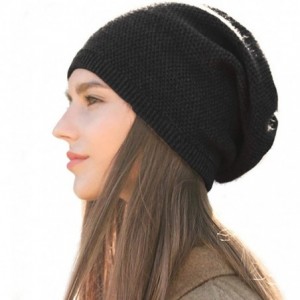 Skullies & Beanies 100% Cashmere Beanie Hat for Women Soft and Warm - Black - C518LRA3GGA $78.48