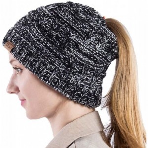 Skullies & Beanies Womens High Messy Bun Beanie Hat with Ponytail Hole- Winter Warm Trendy Knit Ski Skull Cap - Mix Black&whi...