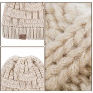 Skullies & Beanies Womens High Messy Bun Beanie Hat with Ponytail Hole- Winter Warm Trendy Knit Ski Skull Cap - Mix Black&whi...