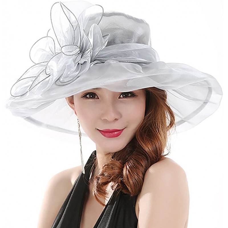 Sun Hats Women's Fashion Summer Church Kentucky Derby Cap British Tea Party Wedding Hat - Gray - CM18DUDWLTM $23.24
