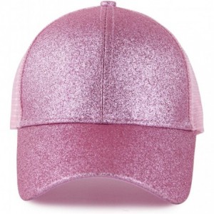 Baseball Caps Women's Ponytail Baseball Cap Messy High Bun Adjustable Plain Trucker Dad Hat - Glitter-pink - CH18NIINQL4 $24.83