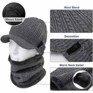 Newsboy Caps Unisex Knit Beanie Visor Cap Winter Hat Fleece Neck Scarf Set Ski Face Mask 55-61cm - 89235-navy - CG18KLDIS6L $...