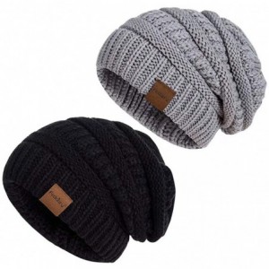 Skullies & Beanies Slouchy Beanie Hat for Women- Winter Warm Knit Oversized Chunky Thick Soft Ski Cap - Black+soft Gray - CE1...
