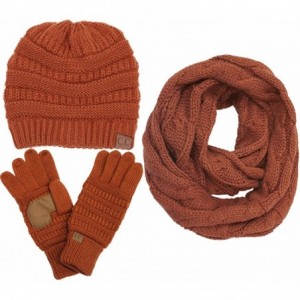 Skullies & Beanies 3pc Set Trendy Warm Chunky Soft Stretch Cable Knit Beanie Scarves Gloves Set - Rust - CI187GO0RSZ $95.43