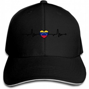 Baseball Caps Unisex Venezuela Flag Heartbeat Line Heart Trucker Cap Adjustable Peaked Sandwich Cap - Black - C118HGKQ7ND $25.55