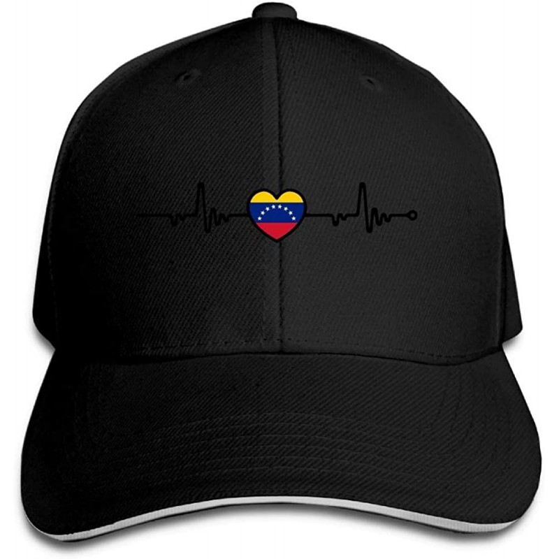 Baseball Caps Unisex Venezuela Flag Heartbeat Line Heart Trucker Cap Adjustable Peaked Sandwich Cap - Black - C118HGKQ7ND $29.05