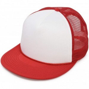 Baseball Caps Flat Billed Trucker Hat Mesh Back S M L Adjustable Cap Solid Two Toned Snapback - Red-white - CV11JF2NL4X $16.97