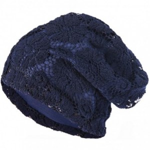 Skullies & Beanies Clearance Women Lace Floral Winter Warm Beanie Caps Hat - Navy - CB18HWIC4UO $20.44