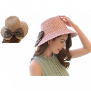 Sun Hats Womens Floppy Summer Sun Beach Straw Bow tie Hat Wide Large Brim Beach Straw Sun Cap - Rose - C417YYNWN07 $15.21