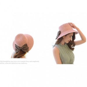 Sun Hats Womens Floppy Summer Sun Beach Straw Bow tie Hat Wide Large Brim Beach Straw Sun Cap - Rose - C417YYNWN07 $30.80