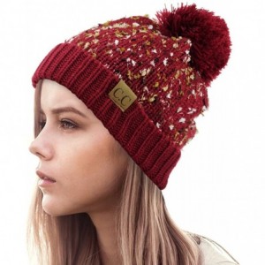 Skullies & Beanies Exclusive Winter Top Pom Pom Knit Confetti Cuff Beanie Hat - Burgundy - CL1274IMUPF $19.47