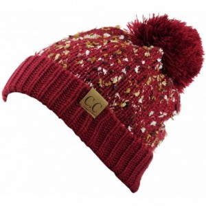 Skullies & Beanies Exclusive Winter Top Pom Pom Knit Confetti Cuff Beanie Hat - Burgundy - CL1274IMUPF $23.06