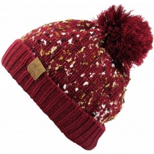 Skullies & Beanies Exclusive Winter Top Pom Pom Knit Confetti Cuff Beanie Hat - Burgundy - CL1274IMUPF $23.06
