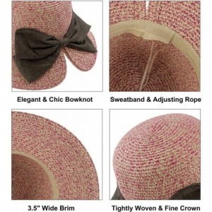 Sun Hats Women Straw Hats Wide Brim Foldable Packable Roll up Cap Summer UV Protection Beach Sun Hat UPF50+ - Rose Red - CY19...