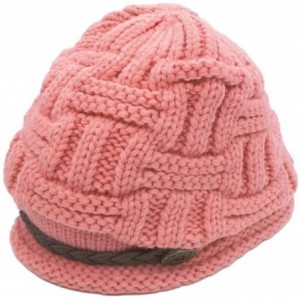 Skullies & Beanies Fashion Winter Warm Knit Beanie Crochet Cap Hat with Leather Strap - Pink - CJ11HSN7KL1 $20.42