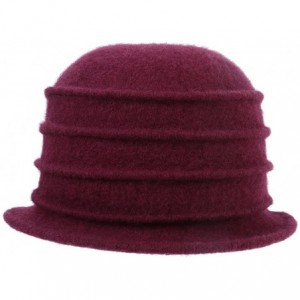 Bucket Hats Women's Winter Wool Cloche Bucket Hat Slouch Wrinkled Beanie Cap with Flower - Wine Red - CO186AMI25N $26.41