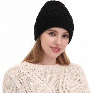Skullies & Beanies Women's Fleece Lined Beanie Winter caps Warm Cable Knit Beanie Hat Ski Skull Cap Outdoor Hats - Jm-black -...