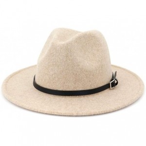 Fedoras Womens Classic Wool Fedora with Belt Buckle Wide Brim Panama Hat - A-beige - CQ18AWLSK6H $19.30