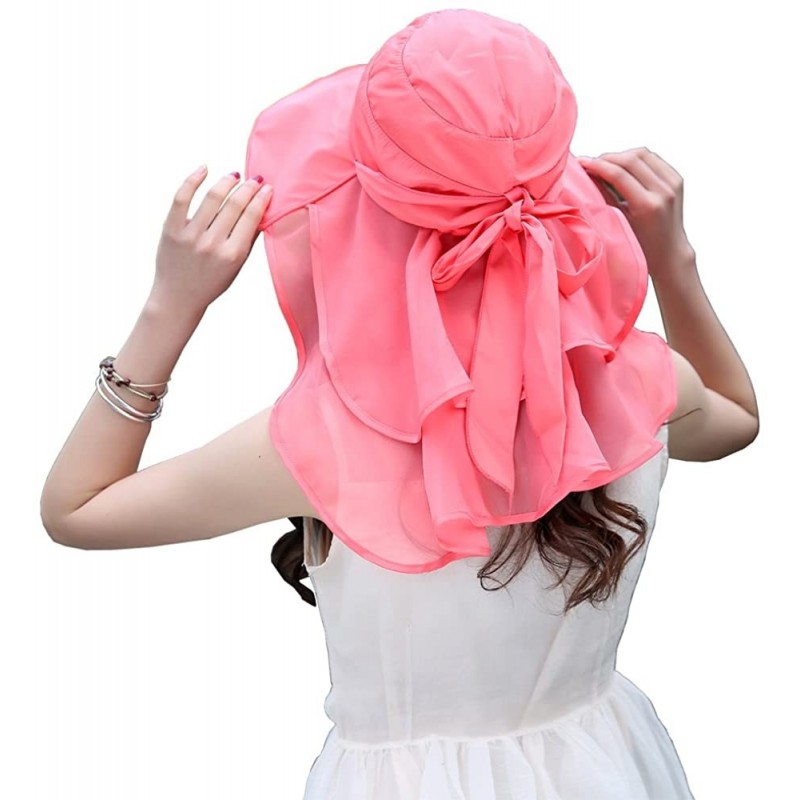 Sun Hats Sun Hats Foldable Beach Cap for Women UPF50+ Wide Brim UV Protection Beach Hat Neck Face Flap Cap - Orange - C3182HS...