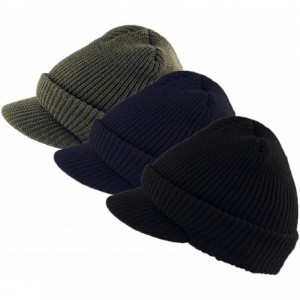 Skullies & Beanies Genuine Military Wool Jeep Cap with Lid - 3 Pack- Made in USA - Od-black-navy Blue - CH188H4YRLD $47.48