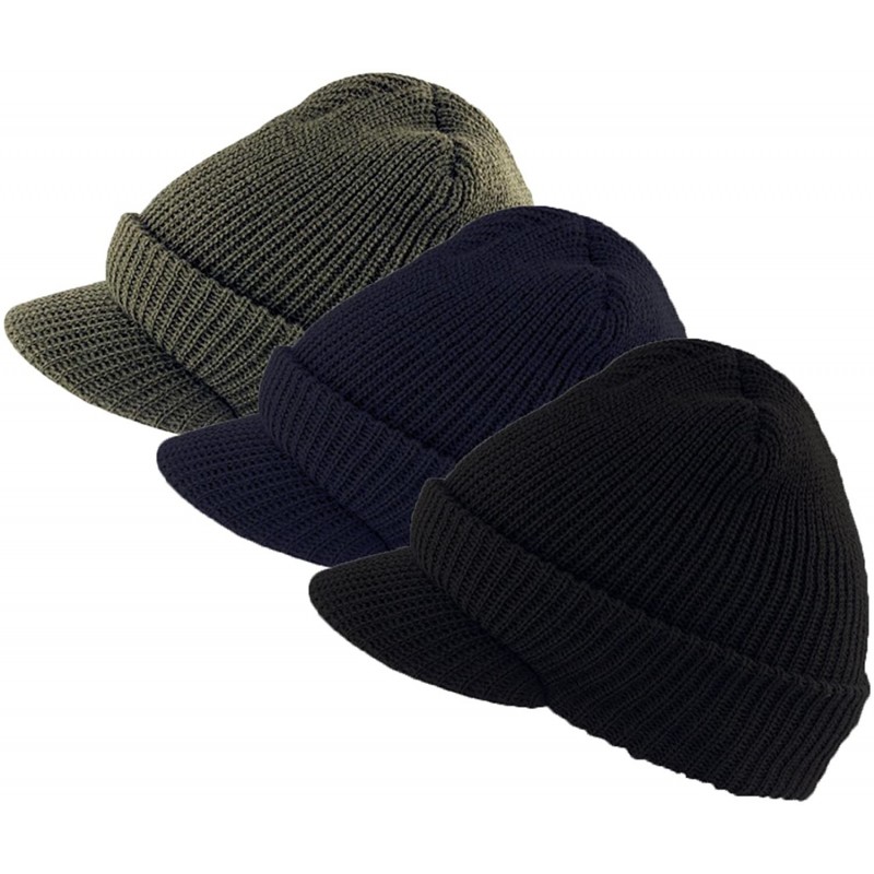 Skullies & Beanies Genuine Military Wool Jeep Cap with Lid - 3 Pack- Made in USA - Od-black-navy Blue - CH188H4YRLD $46.35