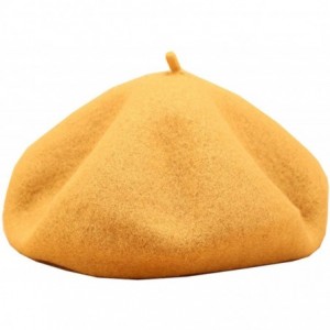 Berets Women's Retro British-Style Solid Color Beret - Yellow - CW18X3XRG75 $26.22