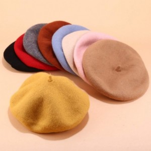 Berets Women's Retro British-Style Solid Color Beret - Yellow - CW18X3XRG75 $28.43
