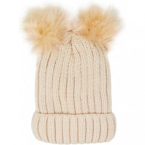 Skullies & Beanies Women's Winter Fleece Lined Chunky Cable Knitted Double Pom Pom Beanie Hat - Beige - CS18IQ0Z3ZG $15.88
