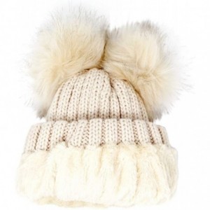 Skullies & Beanies Women's Winter Fleece Lined Chunky Cable Knitted Double Pom Pom Beanie Hat - Beige - CS18IQ0Z3ZG $17.13