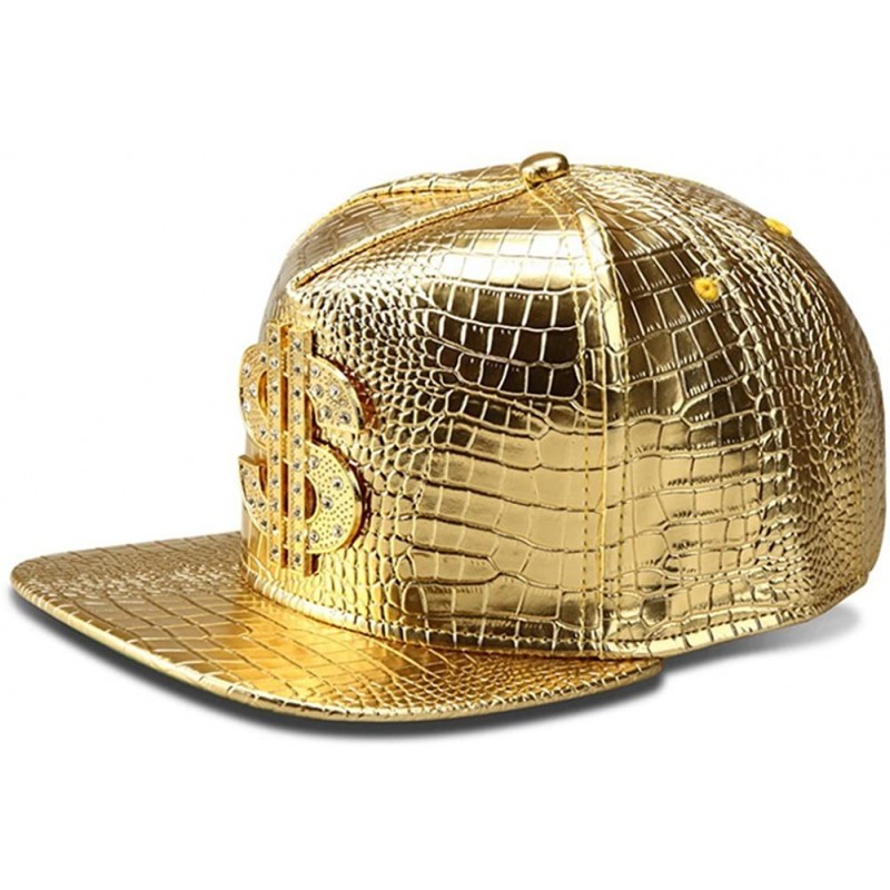 Baseball Caps NYU14 The New Crocodile Baseball caps Alloy Dollar Flat-Brimmed hat Hip-hop hat - Gold - CW12FQS35M7 $36.21