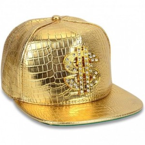 Baseball Caps NYU14 The New Crocodile Baseball caps Alloy Dollar Flat-Brimmed hat Hip-hop hat - Gold - CW12FQS35M7 $30.51