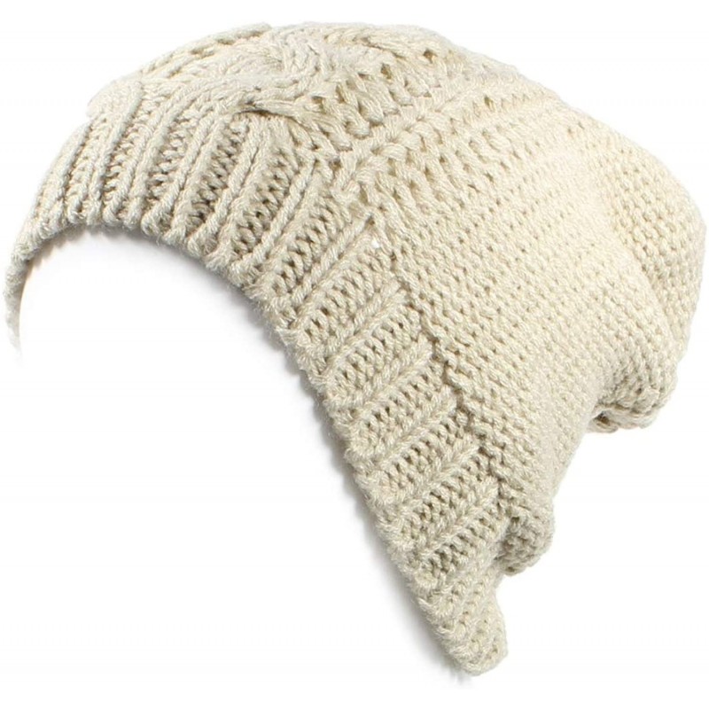 Skullies & Beanies an Unisex Fall Winter Beanie Hat Cable Knit Patterns Urban Wear Men Women - Light Beige - CY126SMV2AV $23.00