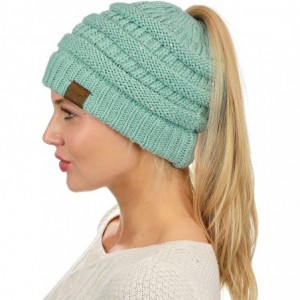 Skullies & Beanies BeanieTail Sparkly Sequin Cable Knit Messy High Bun Ponytail Beanie Hat - Mint - CP18HD9GY6R $31.61