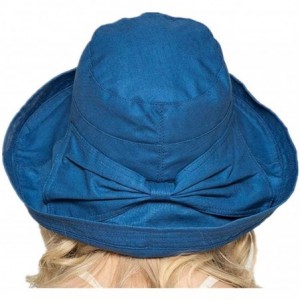 Bucket Hats Women Foldable Wide Brim Fold Up Cotton Sun Shade Hat UPF50+ with Bowtie - Indigo - CS18DU0QTGM $27.74