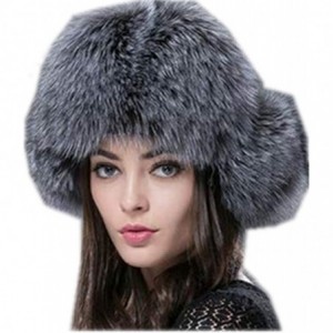 Bomber Hats Mens Winter Hat Real Fox Fur Genuine Leather Russian Ushanka Hats - Silver - CN18Z57W73O $52.09