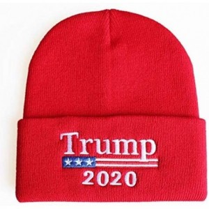 Skullies & Beanies Keep America Great 2020 Donald Trump Unisex Cuffed Plain Skull Knit Hat Cap - Red 001 - CT18YKS33MD $21.48