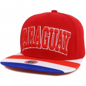 Baseball Caps Country Name 3D Embroidery Flag Print Flatbill Snapback Cap - Paraguay Red - CU18W36LWD9 $40.15