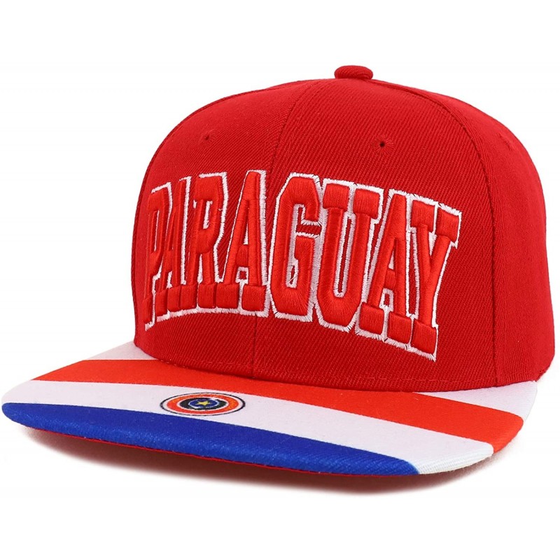 Baseball Caps Country Name 3D Embroidery Flag Print Flatbill Snapback Cap - Paraguay Red - CU18W36LWD9 $35.89
