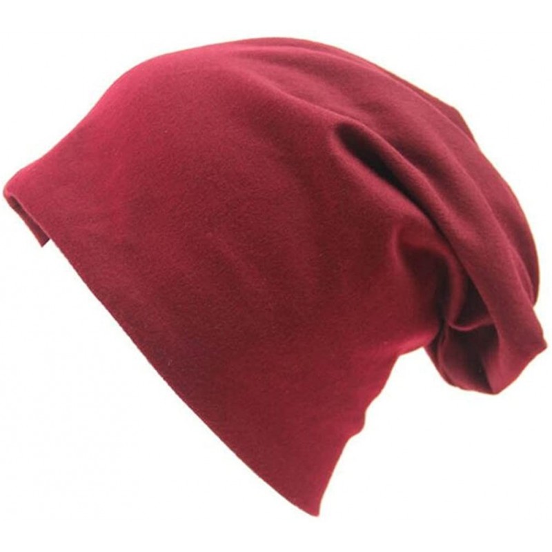 Skullies & Beanies Unisex Women Thin Solid Baggy Slouchy Oversized Cotton Sleep Beanie Hat Skull Cap - Burgundy - CV12LZVFYDH...