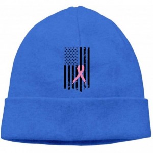Skullies & Beanies Unisex Breast Cancer Awareness Flag-1 Soft Beanie Hat - Royalblue - CA18KWEM2A8 $10.95