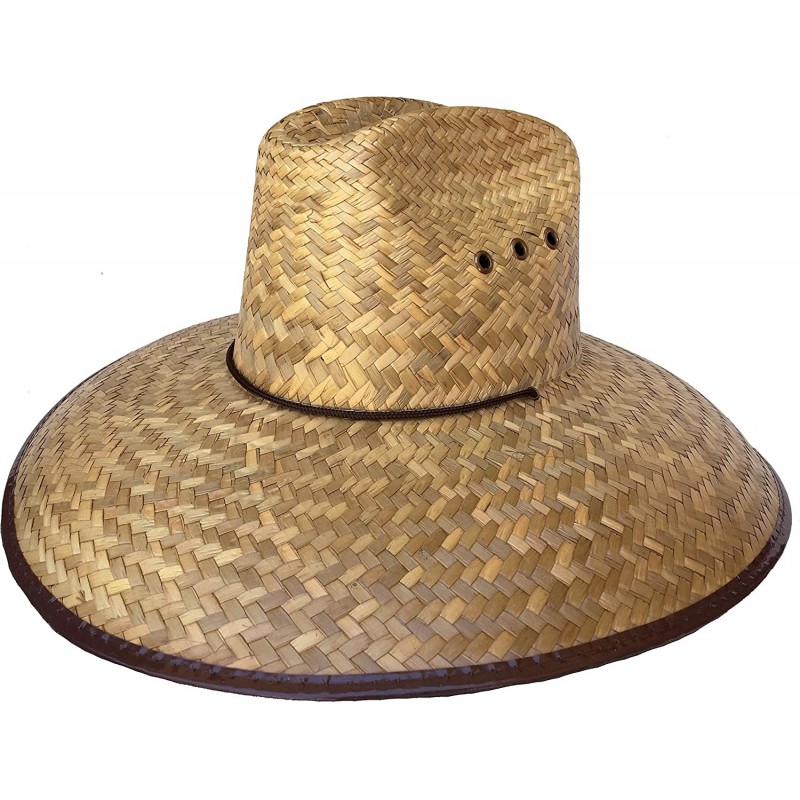 Sun Hats Headchange Wide Brim Lifeguard Hat Mexican Straw Beach Sun Summer Surf Safari - Brown 5 Inch Brim / Brown Bound - CH...