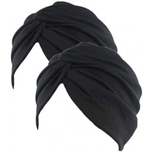 Skullies & Beanies Women's Sleep Soft Turban Pre Tied Cotton India Chemo Cap Beanie Turban Headwear - 2pcs Black - CV18Q85OZL...