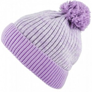 Skullies & Beanies Ribbed Knit Beanie Warm Thick Fleece Lined Hat Winter Skull Cap Extra Warmth (Lilac with Pom) - C118KCNX8L...