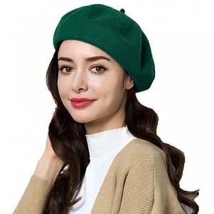 Berets 95% Wool Beret Artist Hat French Hat Casual Solid Color Spring Winter Hat for Women - Dark Green - CA18I5KGTHO $15.58